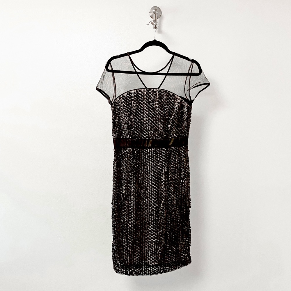 French Connection Sheer Sequin‎ Spring Holiday Wedding Black Cocktail Mini Dress